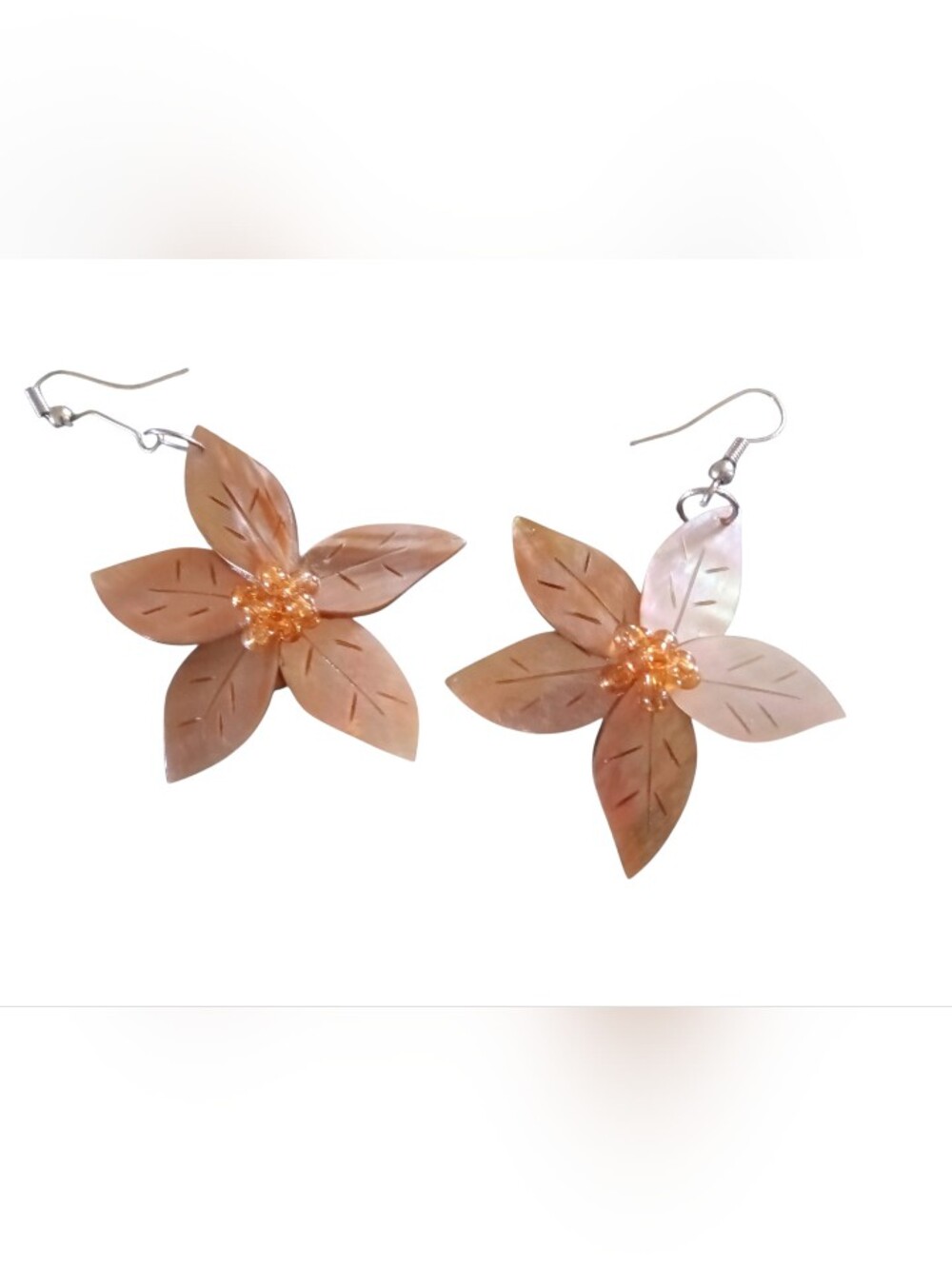 Mother Of Pearl Floral Petal Dangle Earrings - Picture 2 of 6